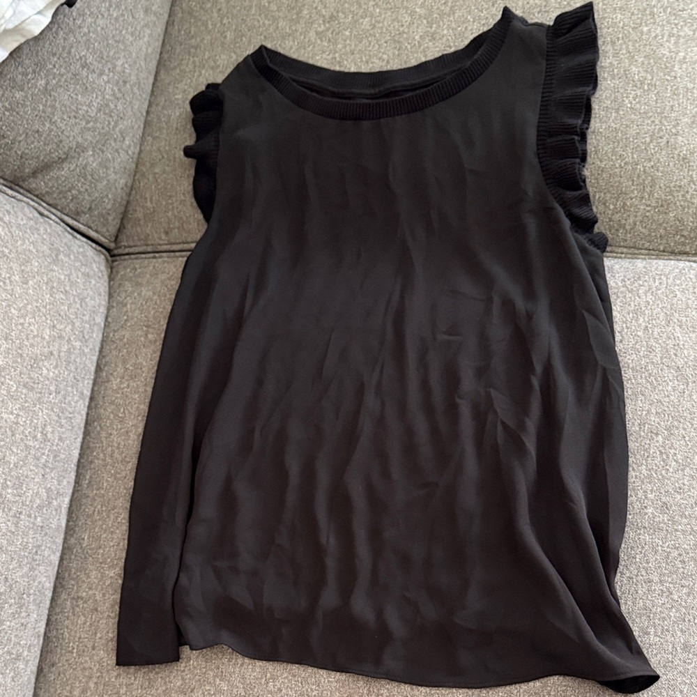 LOFT Black Ruffle Sleeve Tank Top